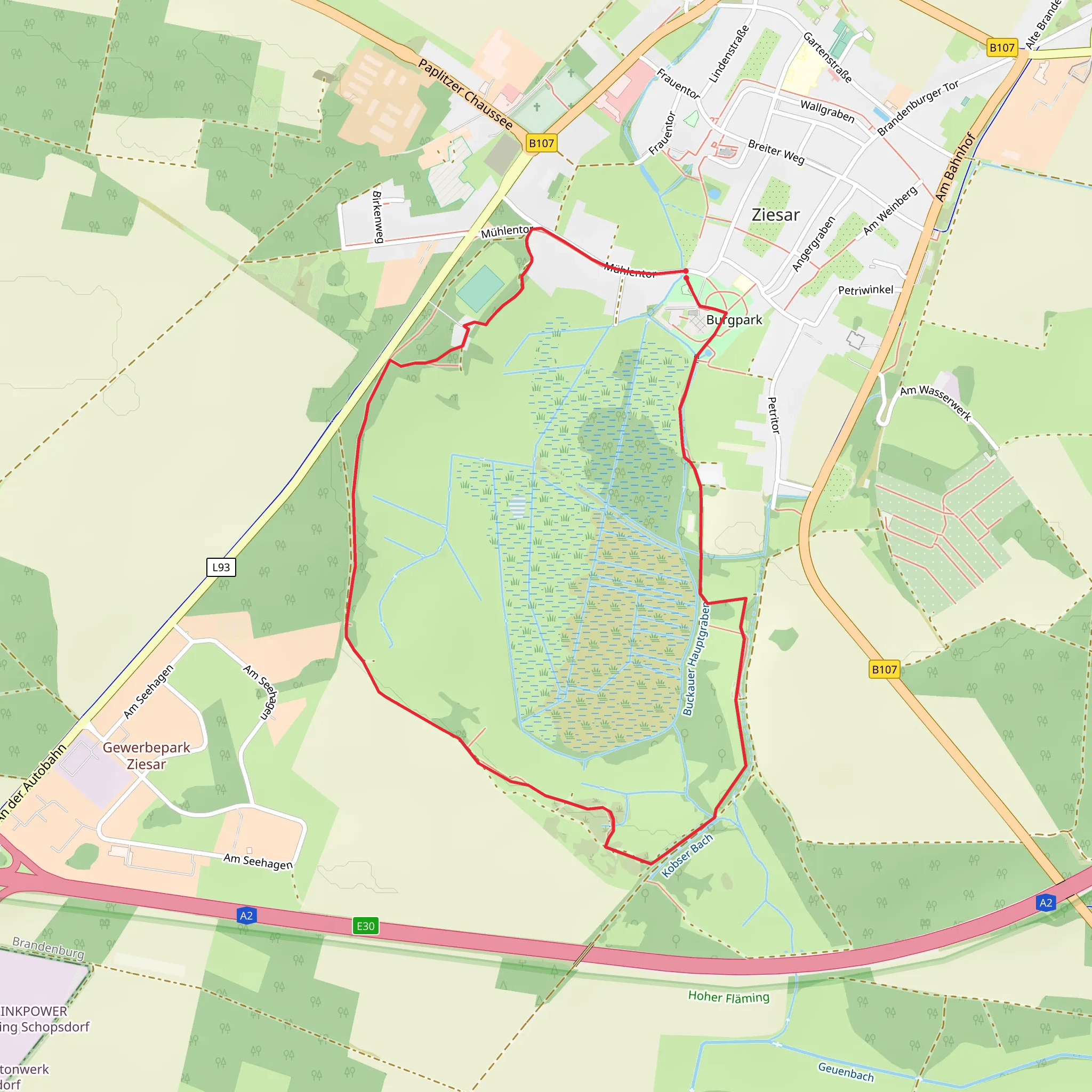 Ziesar Loop via Naturparkrundwanderweg 51 Alte See mobile static map
