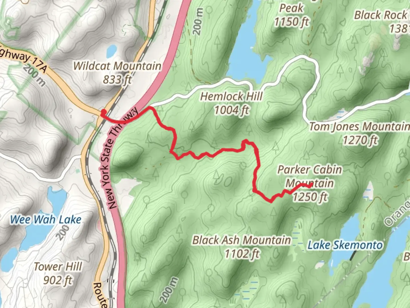 An image depicting the trail Parker Cabin Mountain via Parker Cabin Hollow Trail and its surrounding area.