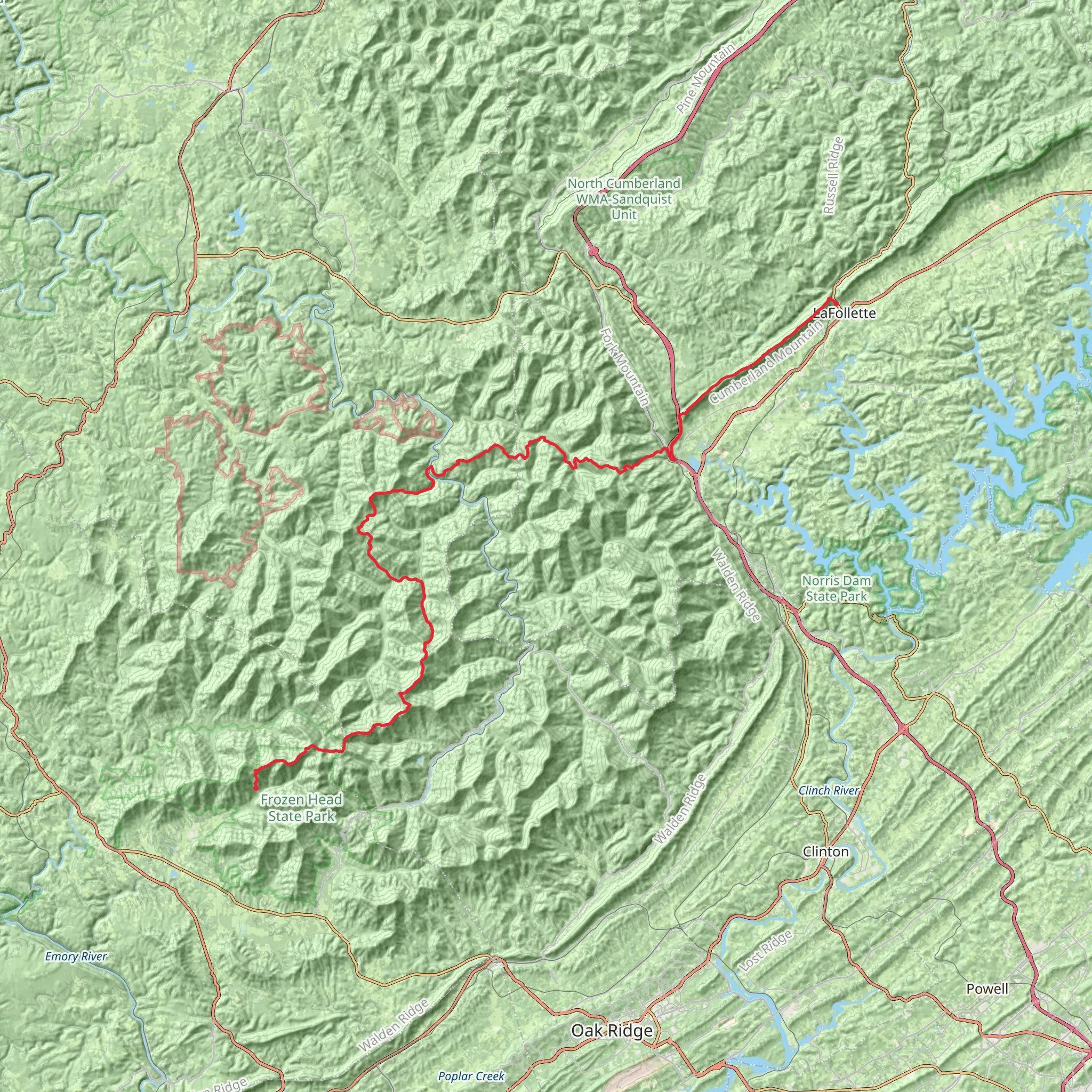 Cumberland Trail - La Follette To Flat Fork Rd mobile static map