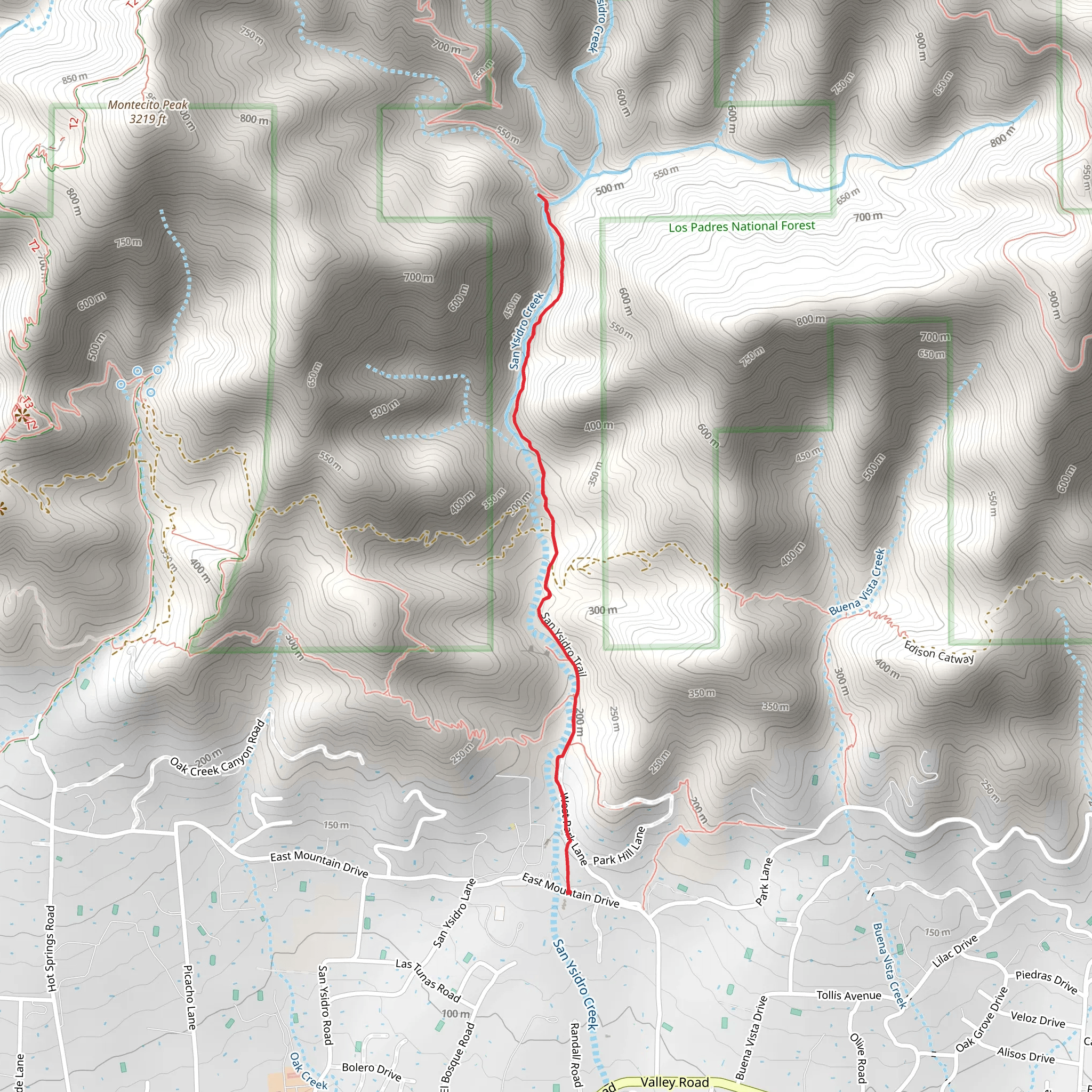 San Ysidro Creek via San Ysidro Trail mobile static map