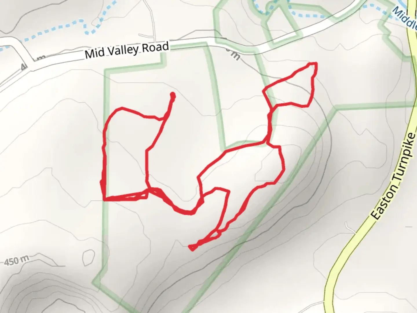 An image depicting the trail Mid Valley Road Loop and its surrounding area.