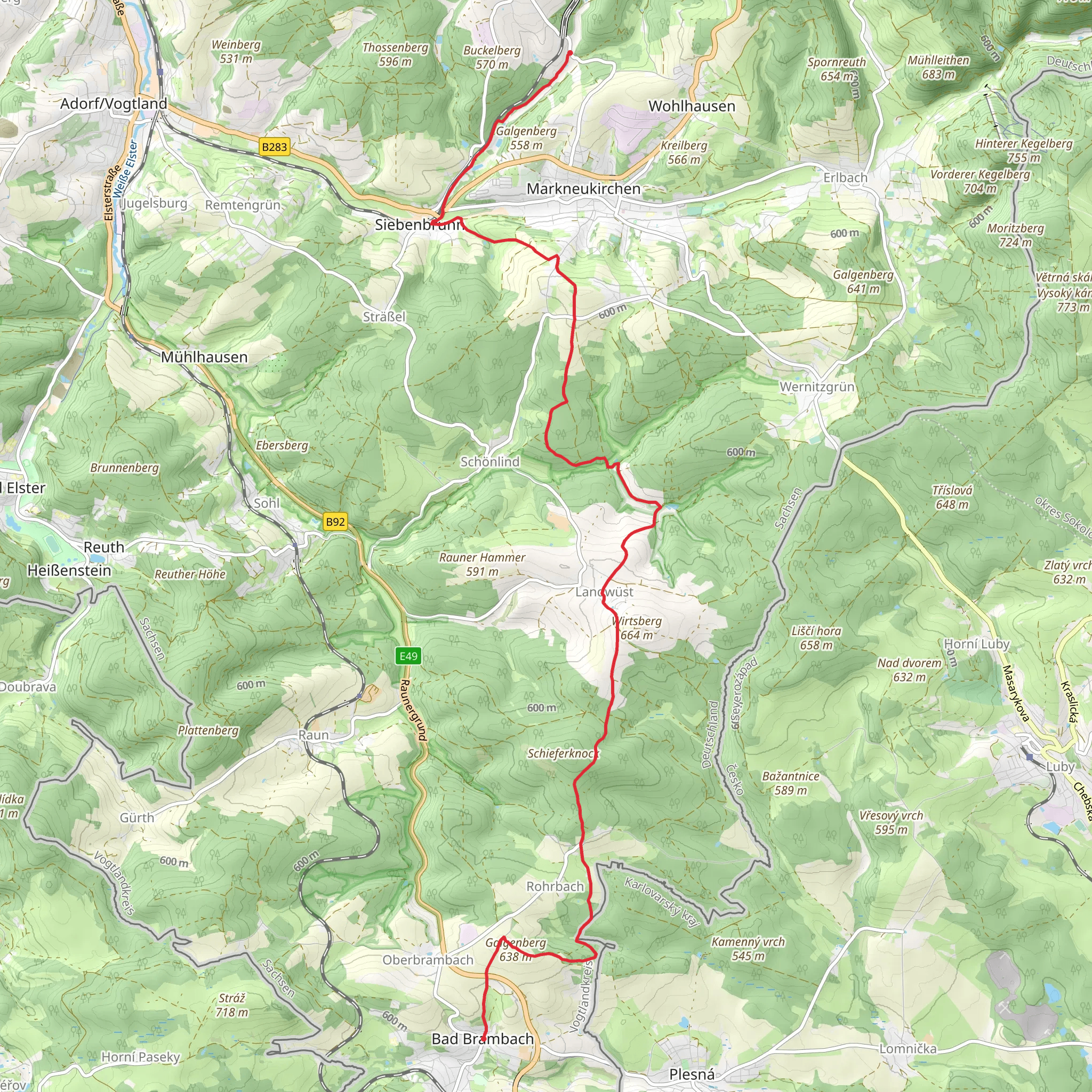 Bad Brambach to Siebenbrunn Walk mobile static map