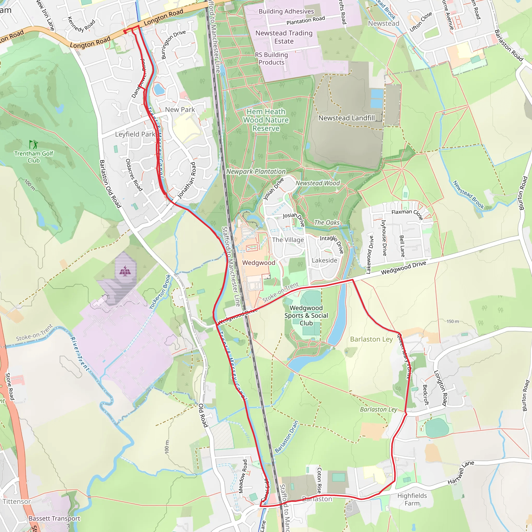 Trent and Mersey Canal and Barlaston Loop mobile static map