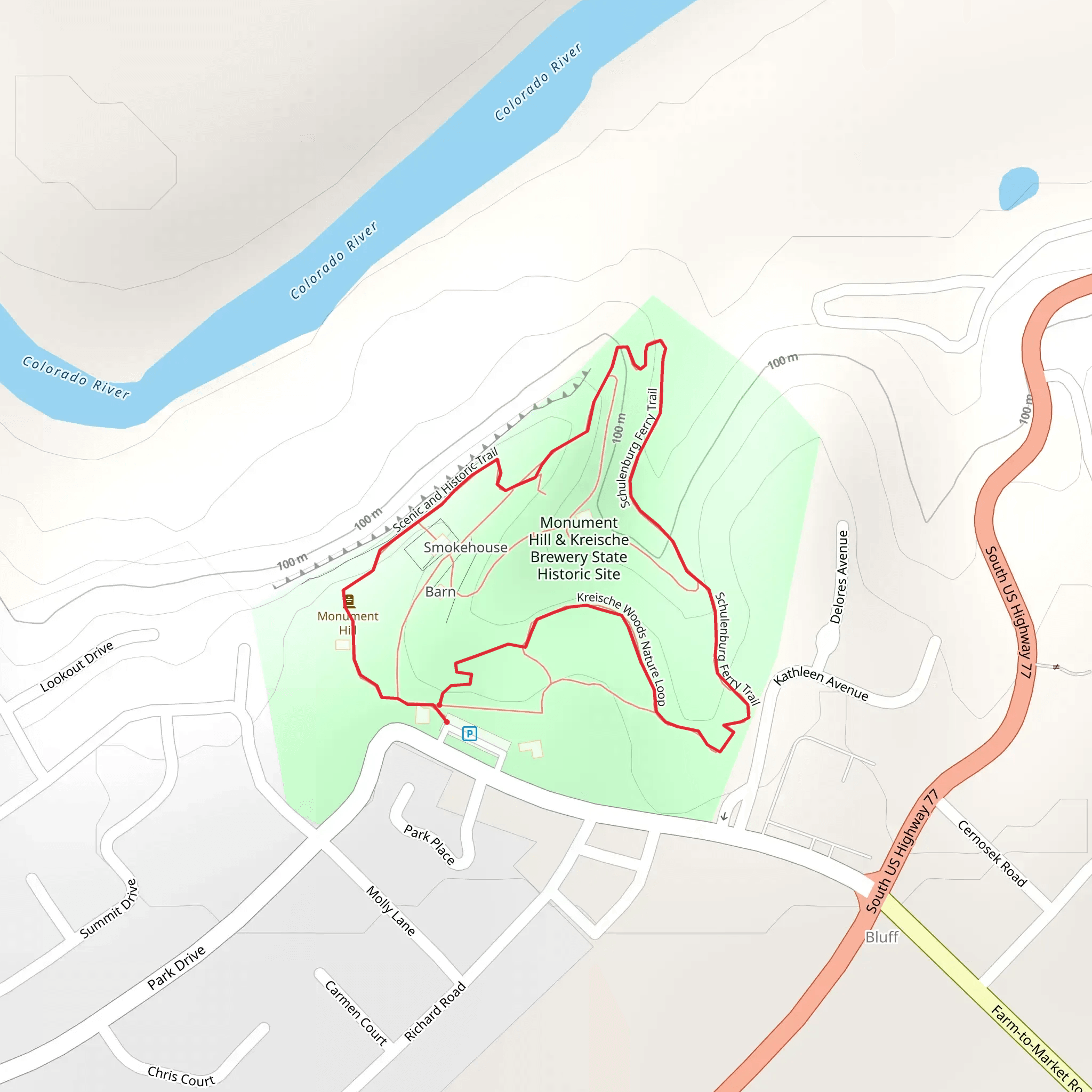 Monument Hill and Kreische Brewery State Historic Site Loop mobile static map