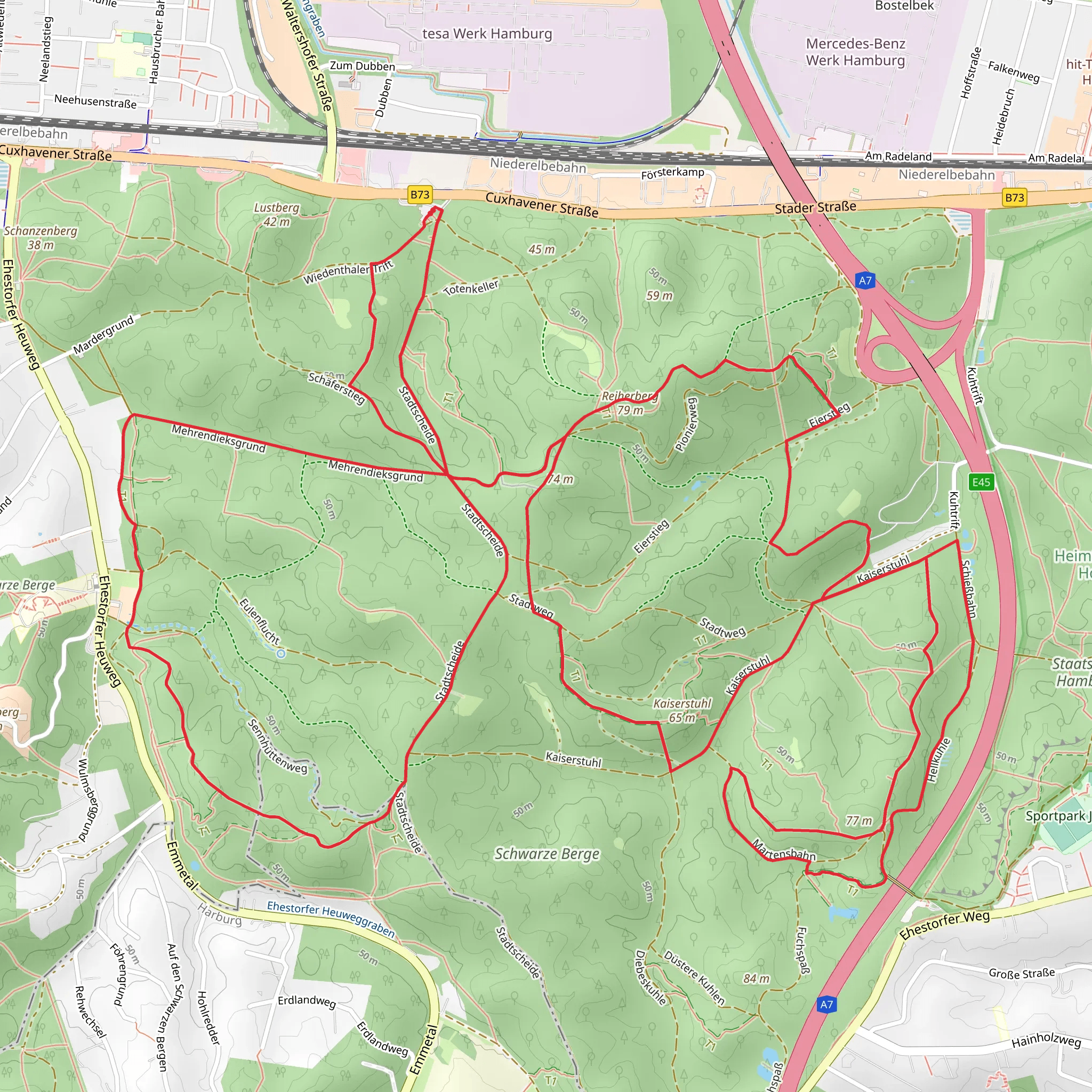 Reiherberg via Mehrendieksgrund, Kaiserstuhl and Schaeferstieg mobile static map