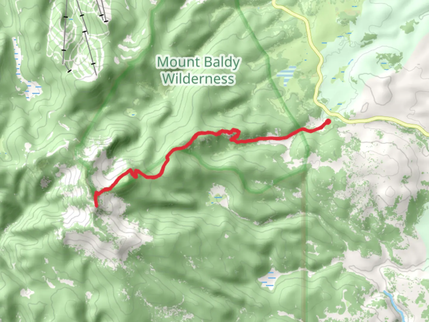An image depicting the trail Baldy Peak via East Baldy Trail and its surrounding area.