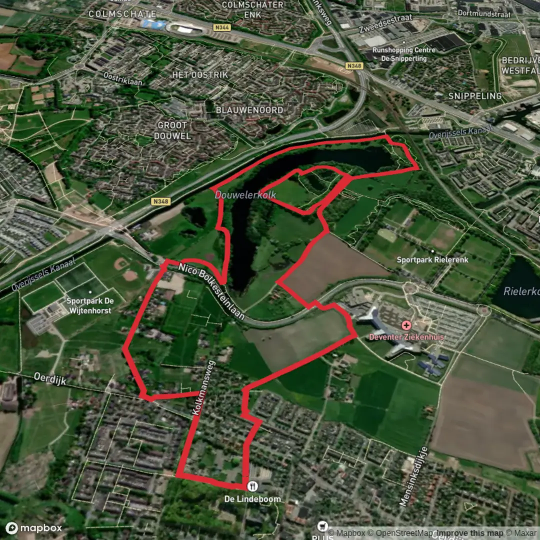 An image depicting the trail Douwelerkolk via Sallandpad and its surrounding area.