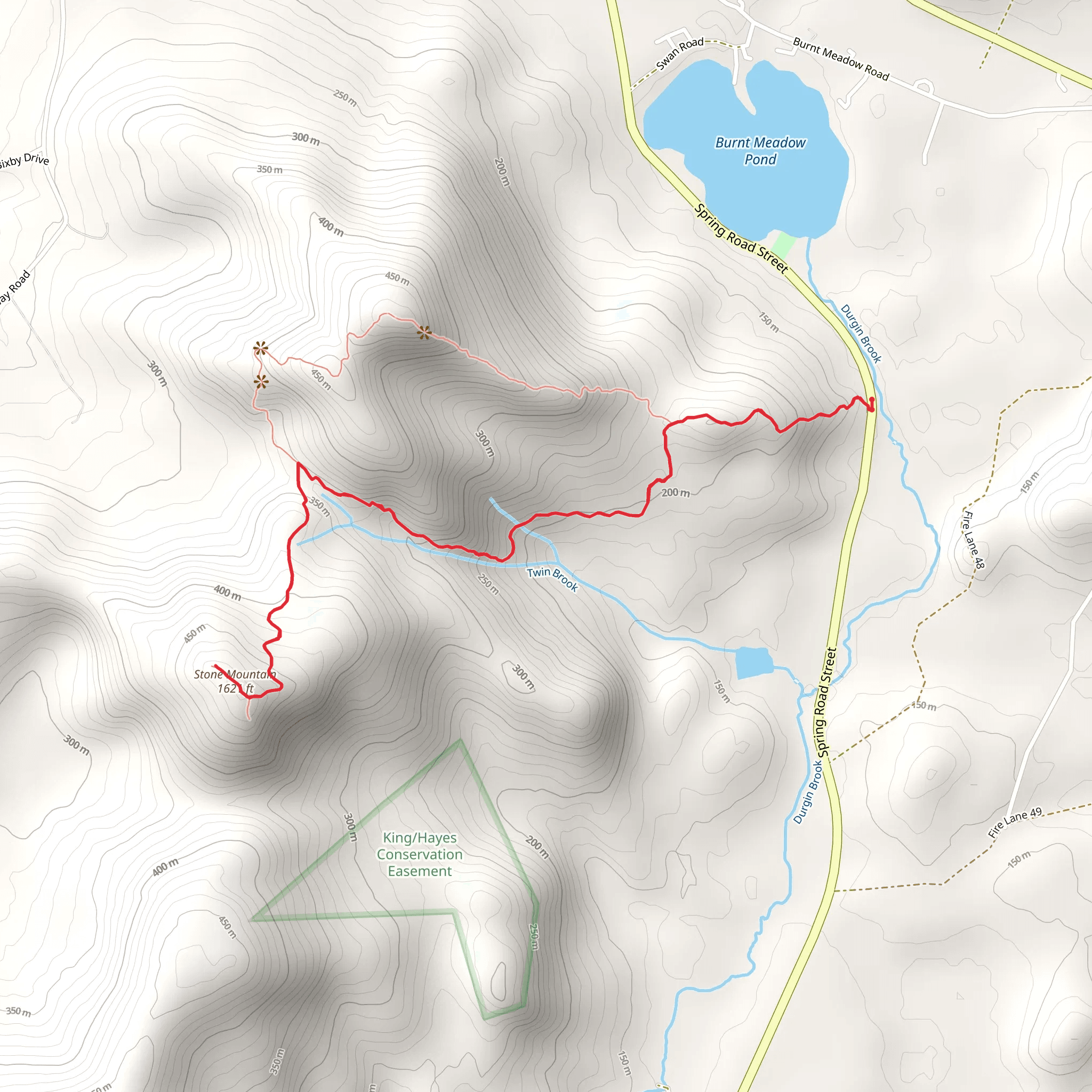 Stone Mountain Trail from Spring Road Street Out and Back mobile static map