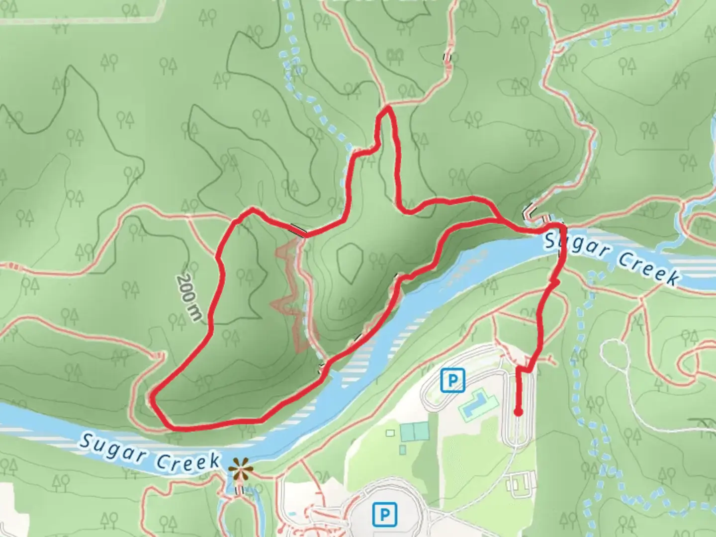 An image depicting the trail Trail 5 Loop via Sugar Creek and its surrounding area.