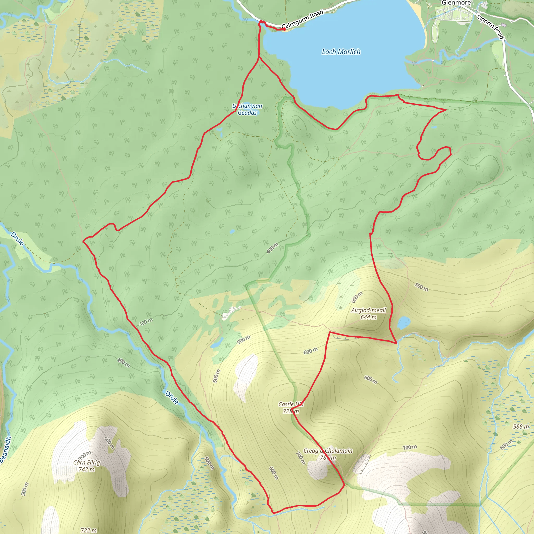 Creag a' Chalamain and The Cat Notch from Loch Morlich mobile static map