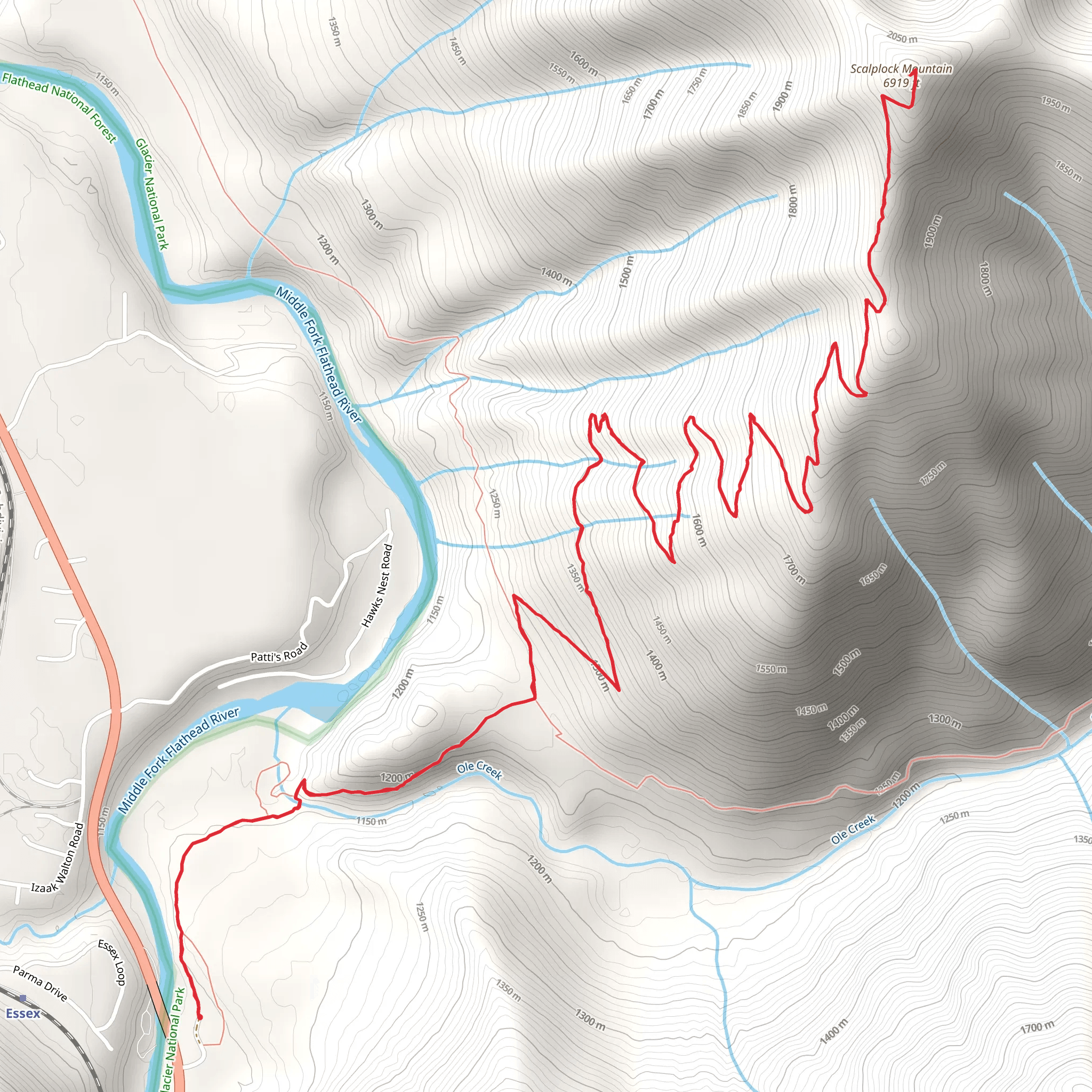 Scalplock Mountain via South Boundary mobile static map