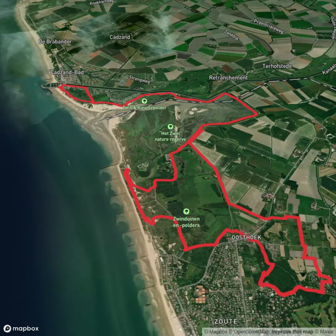 An image depicting the trail Blinckaertduinbos via Zenopad and its surrounding area.