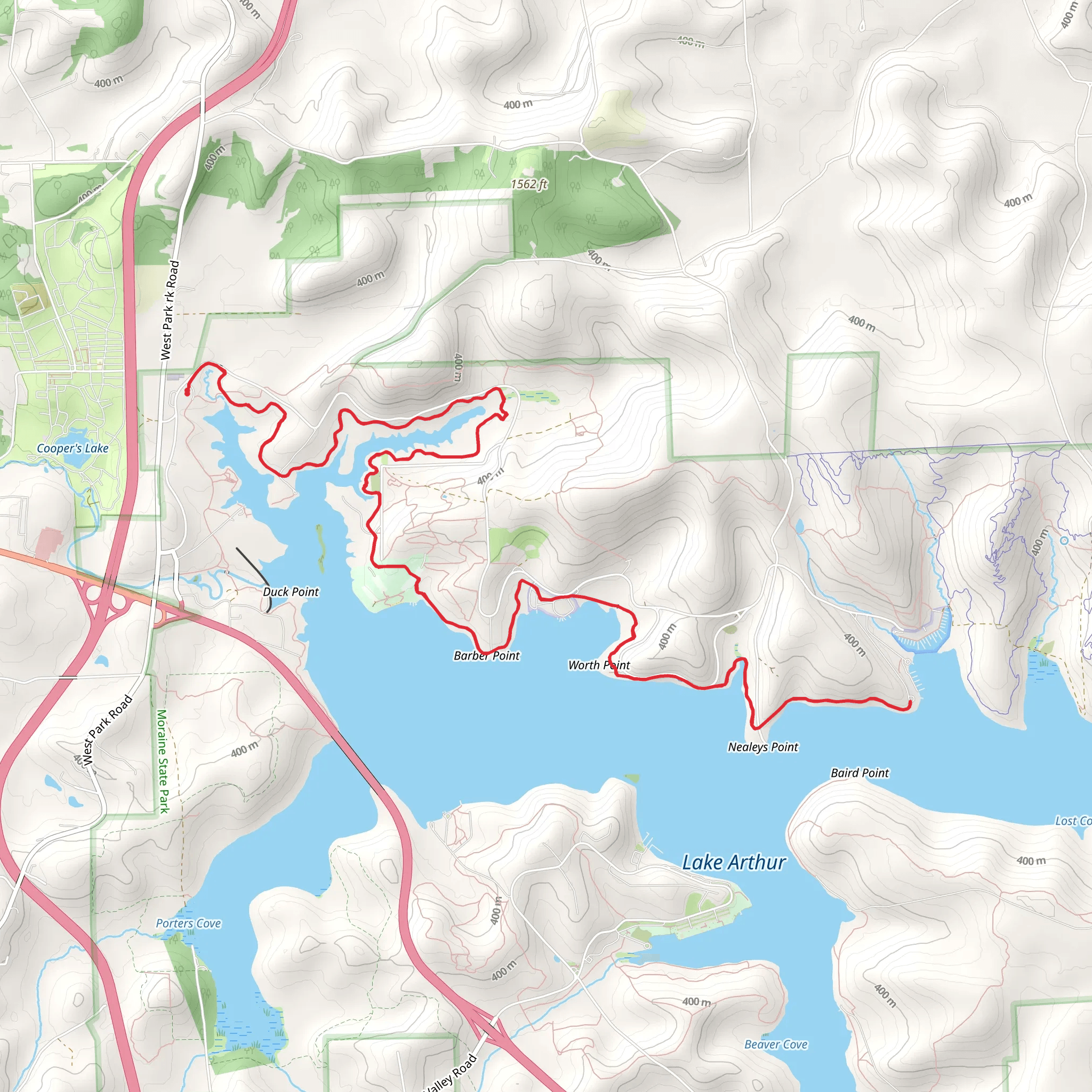 Lake Arthur North Shore Loop Trail mobile static map