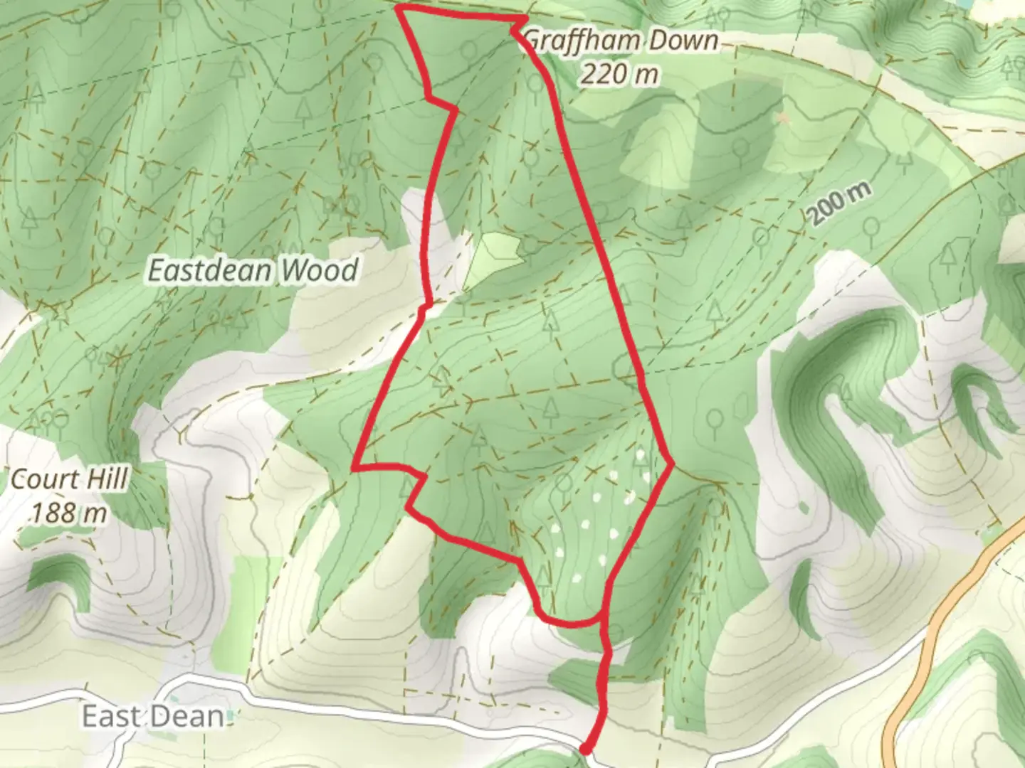 An image depicting the trail Eastdean Wood Short Loop and its surrounding area.