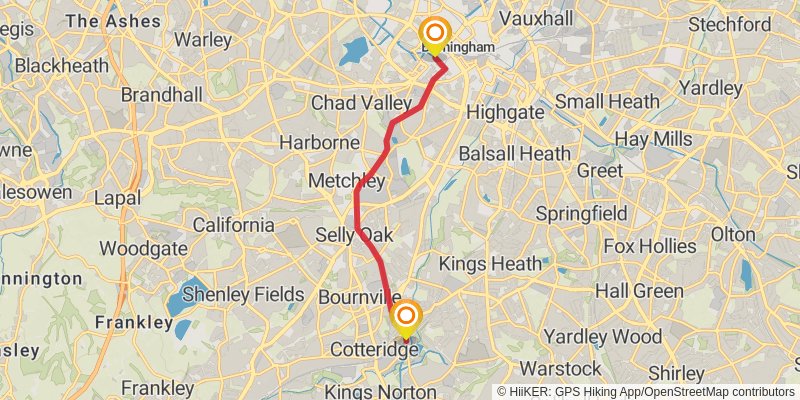Worcester to Birmingham Canal Walk stage 3 Map