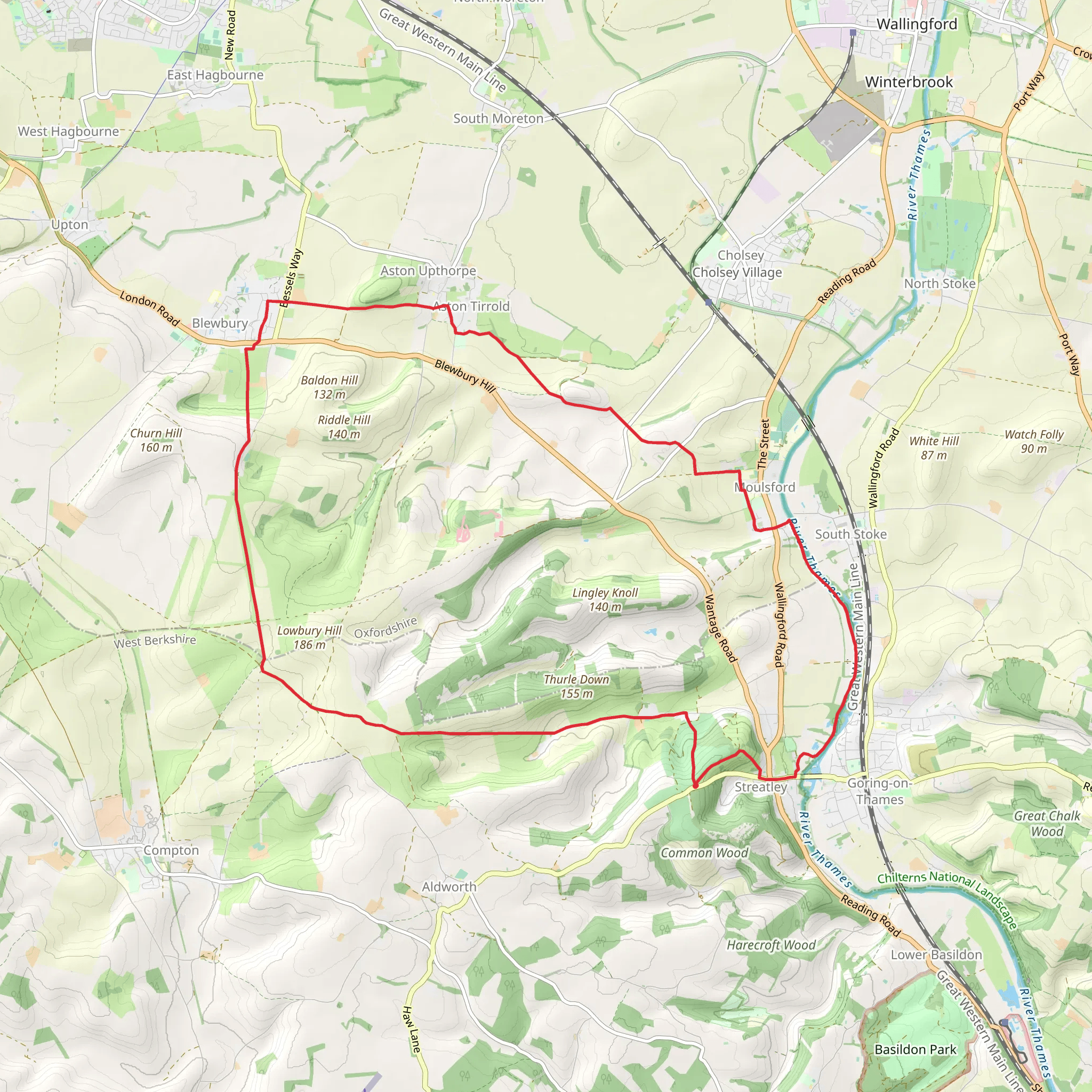 Streatley and Blewbury Loop via River Thames mobile static map