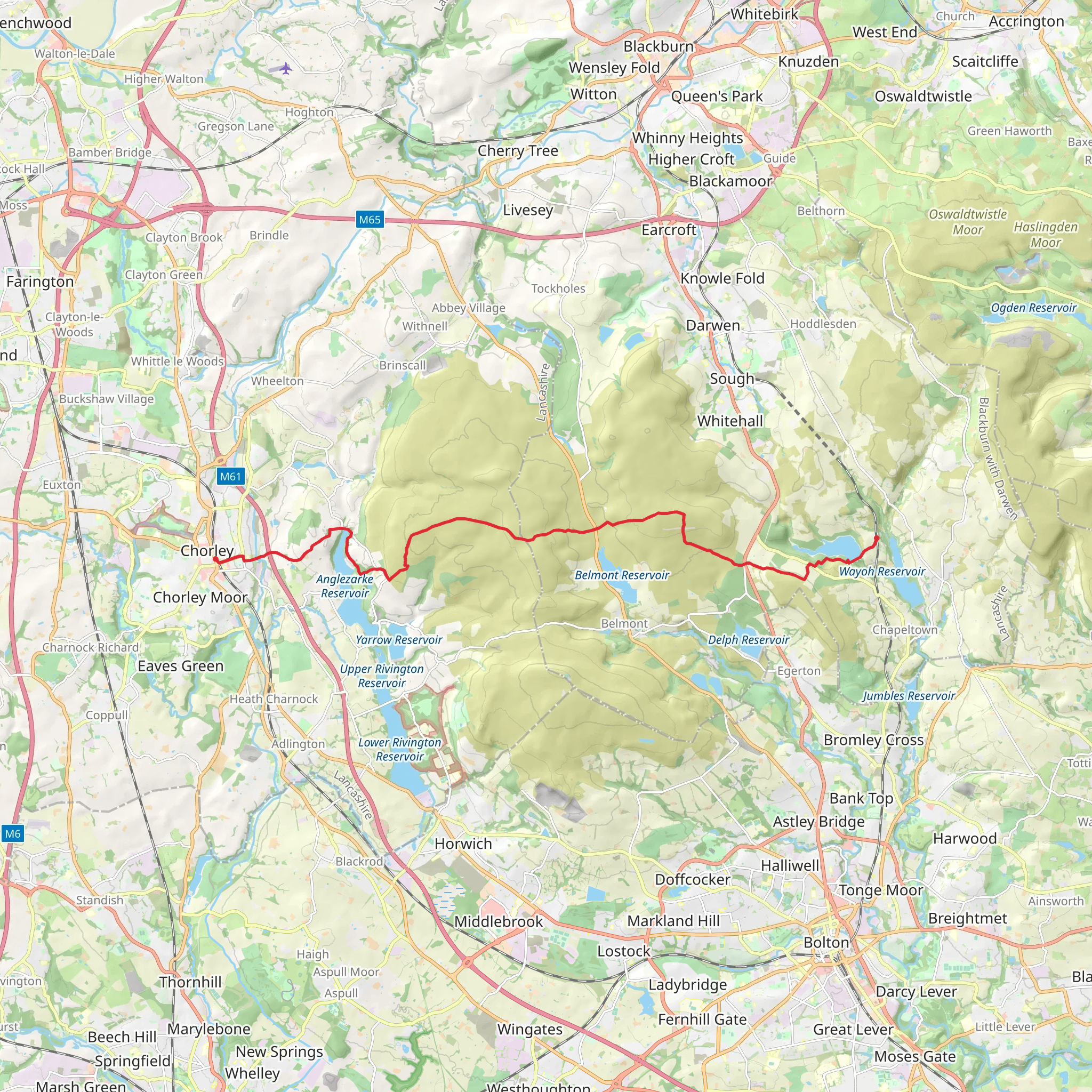 Entwistle to Chorley Walk mobile static map