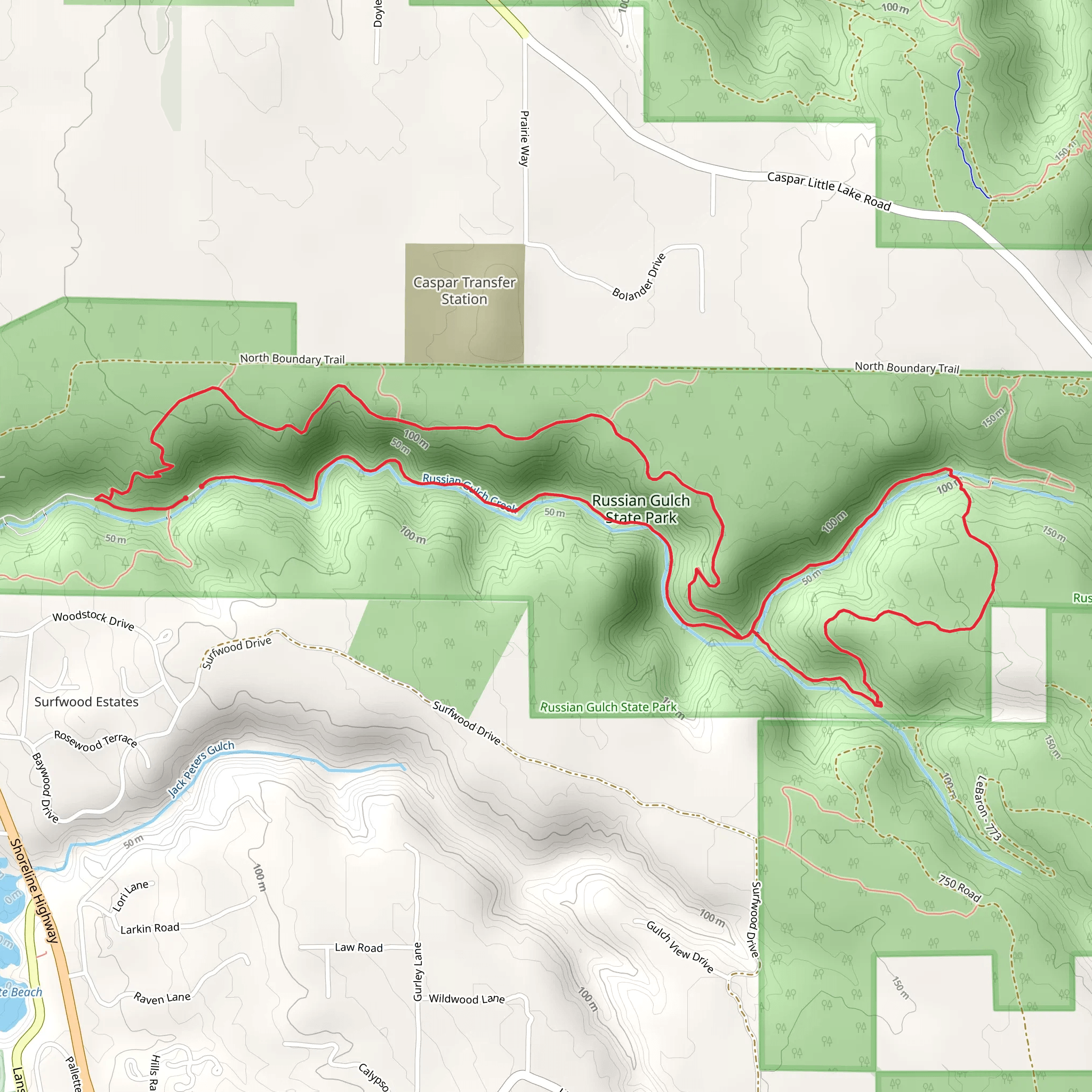 Fern Canyon, Falls and North Loop Trail mobile static map