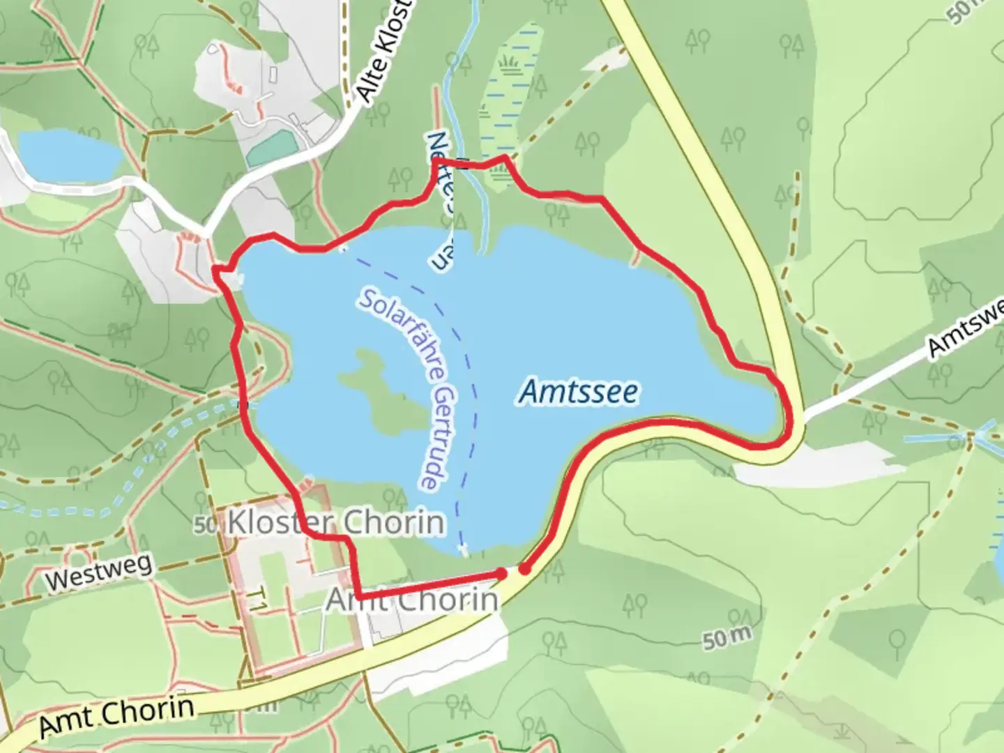 An image depicting the trail Amtssee Loop and its surrounding area.