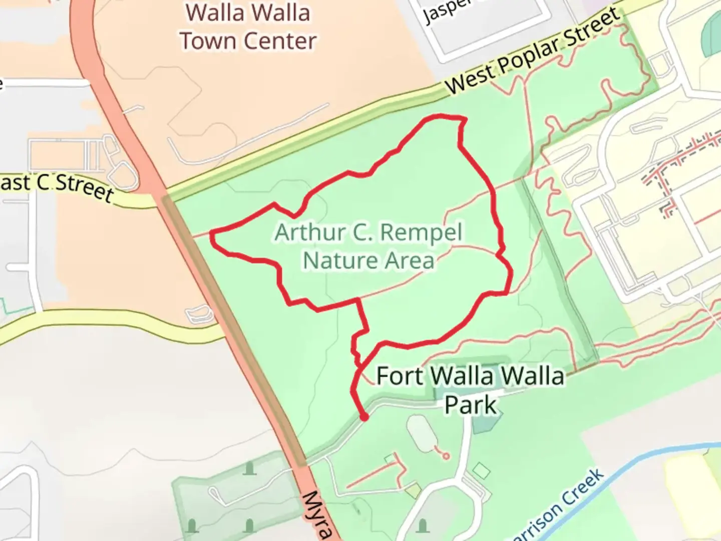 An image depicting the trail Fort Walla-Walla Park Loop and its surrounding area.