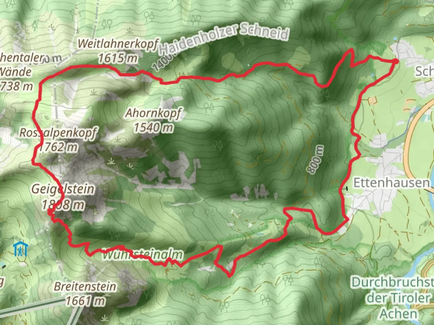 An image depicting the trail Geigelstein Loop and its surrounding area.