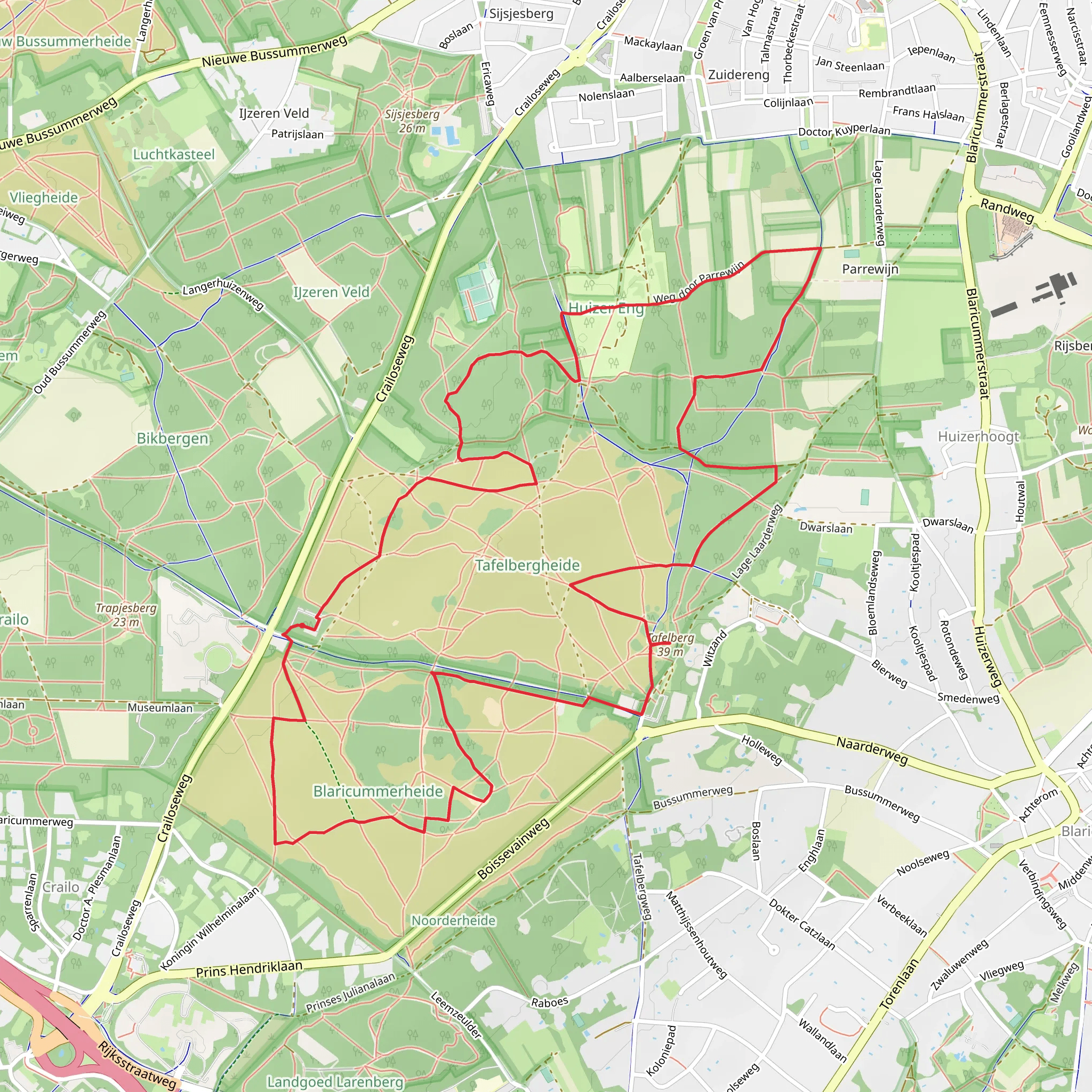 Huizer Eng, Tafelberg and Blaricummerheide Loop mobile static map