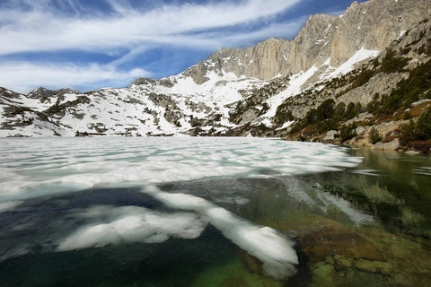An image depicting the trail Ruby Lake via Little Lakes Valley Trail and its surrounding area.