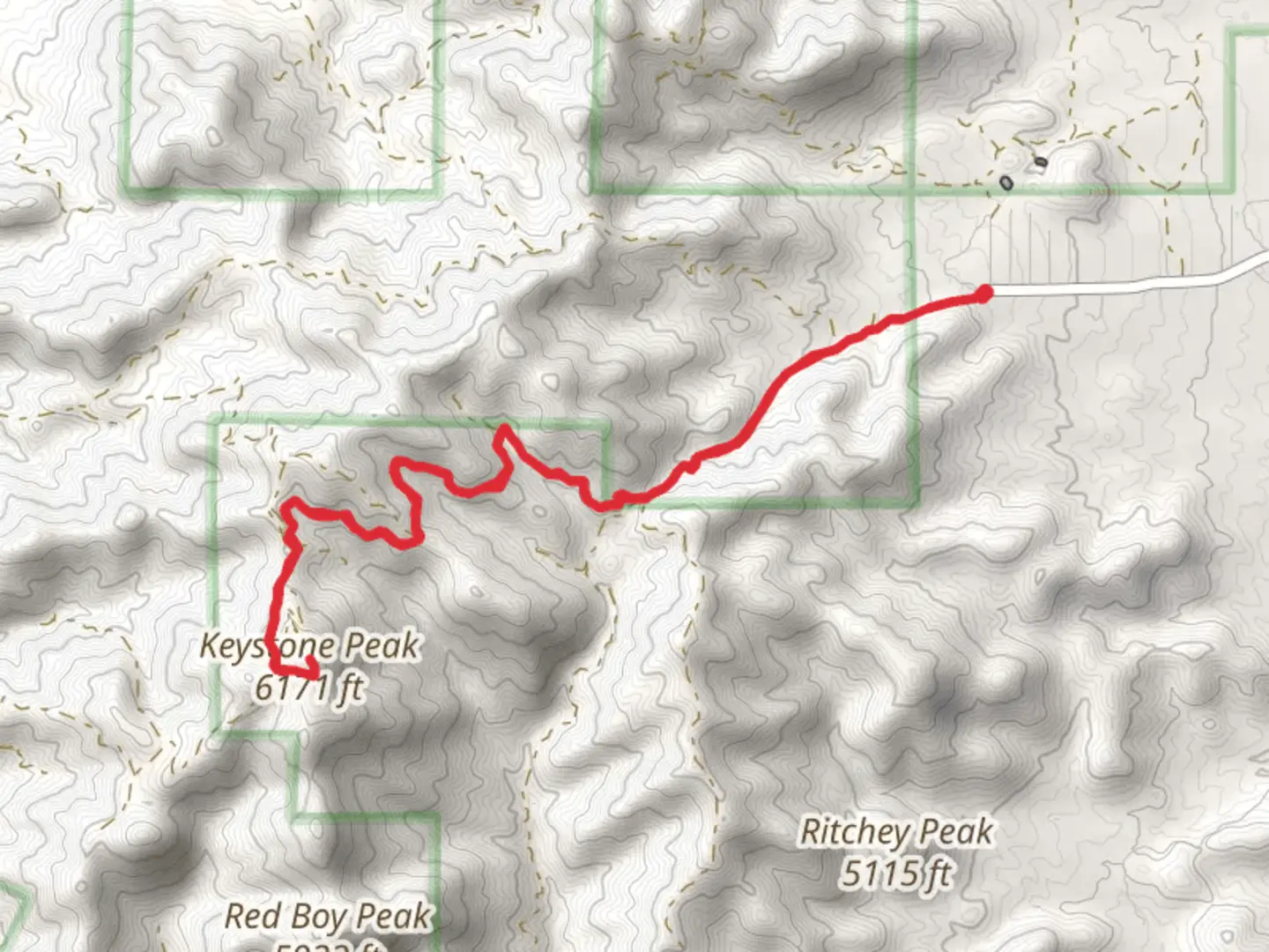 An image depicting the trail Keystone Peak via McGee Road and its surrounding area.