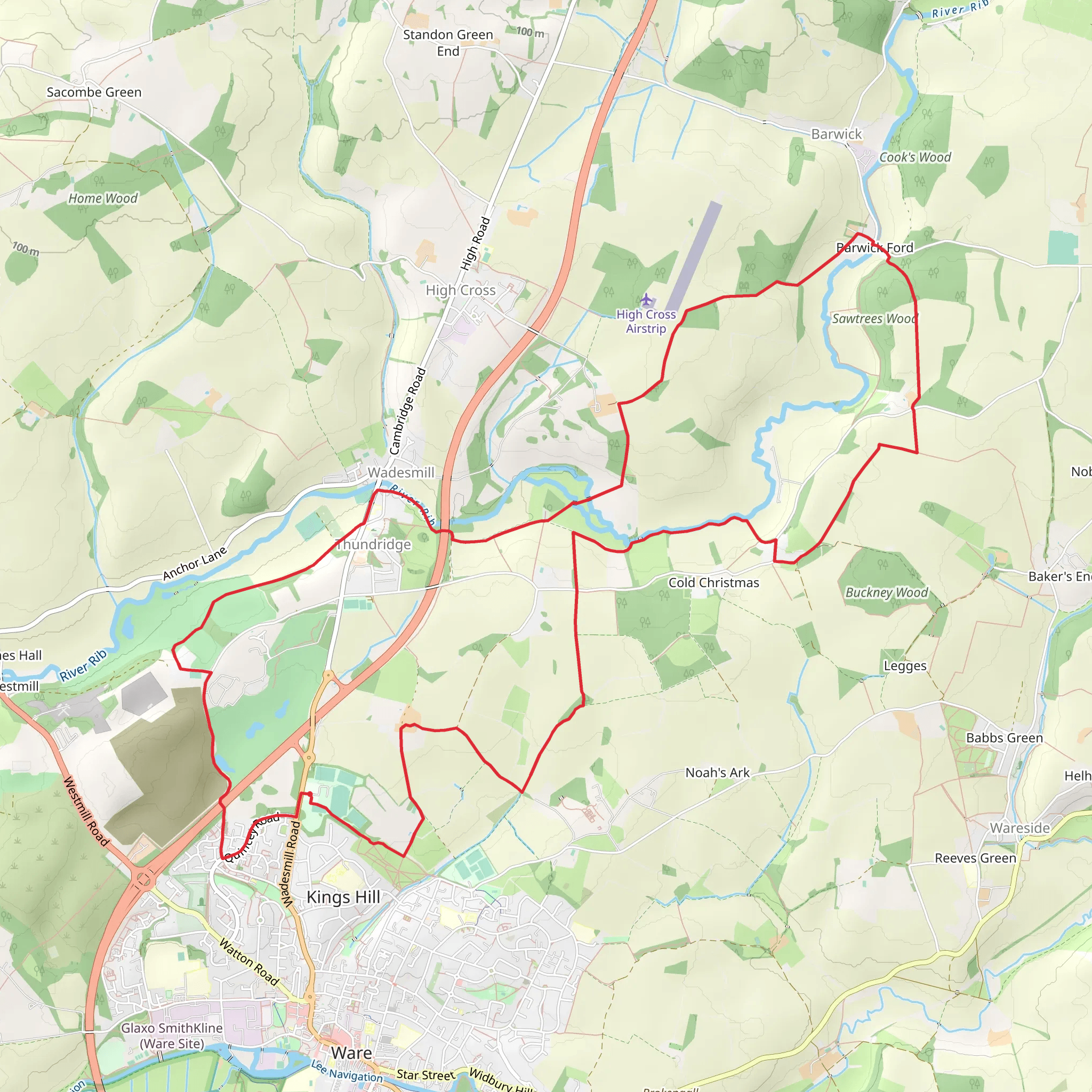Thundridge and Barwick Ford Loop mobile static map