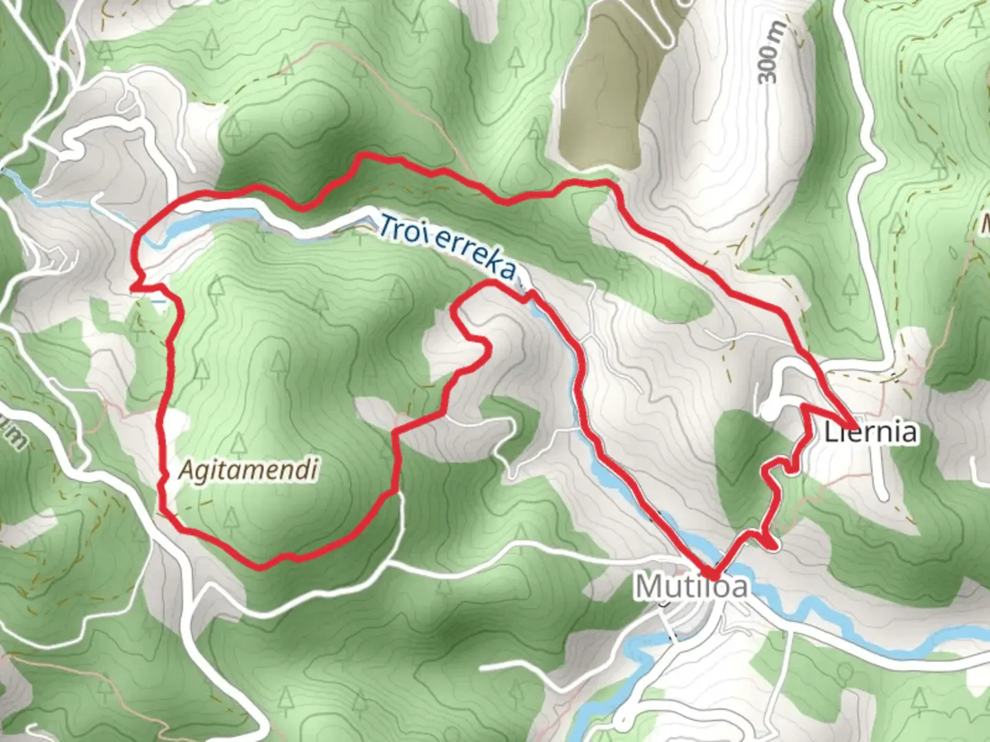 An image depicting the trail Mutiloa - Liernia - Manastegi - Mutiloa PR GI 60 and its surrounding area.