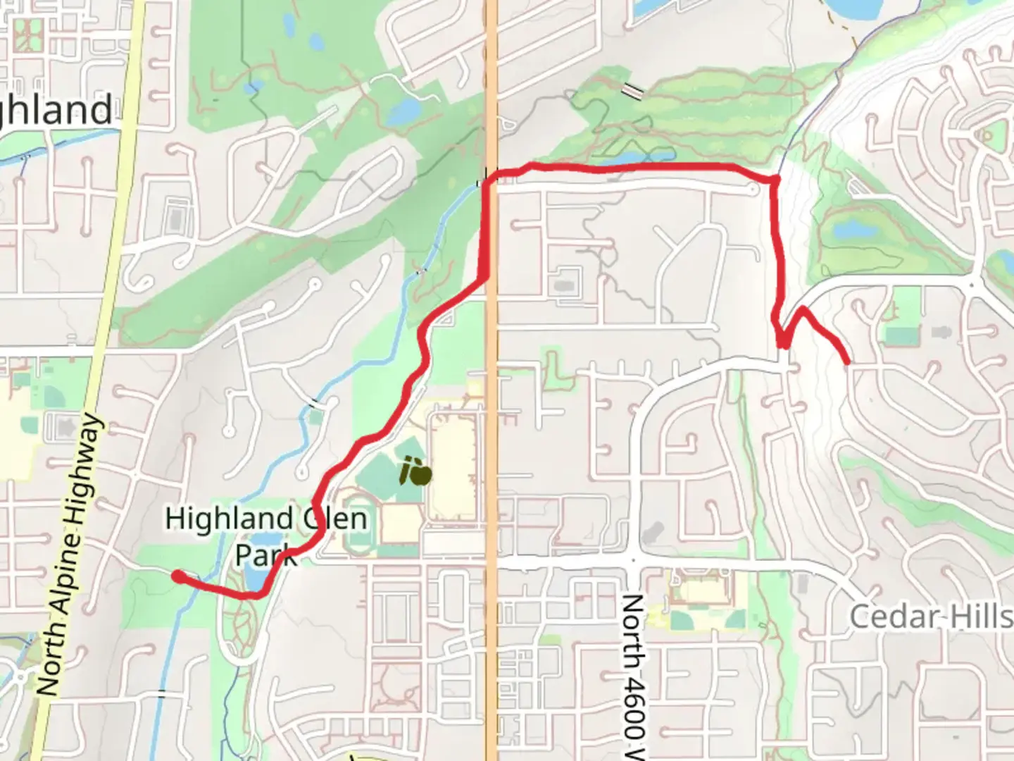 An image depicting the trail Cedar Hills Parkway and its surrounding area.