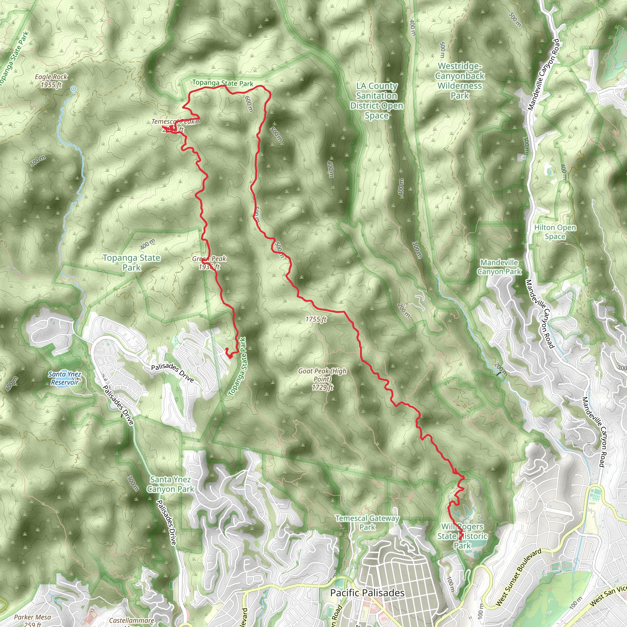 Backbone, Temescal Peak and Temescal Ridge Trail mobile static map