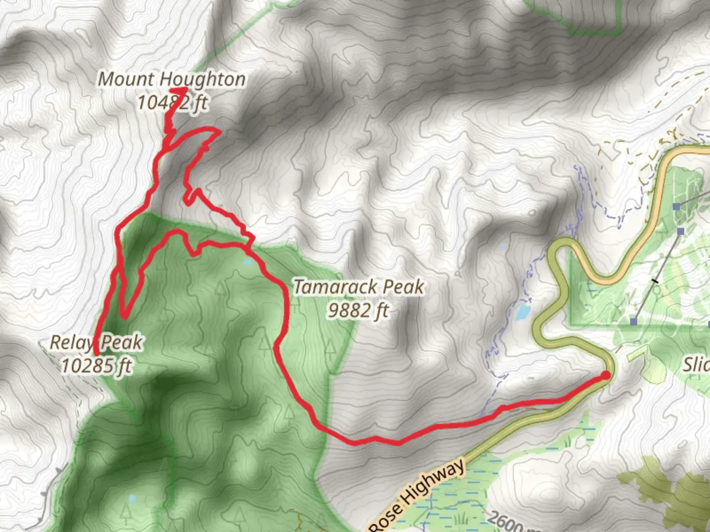 An image depicting the trail Mount Houghton and Relay Peak Loop and its surrounding area.