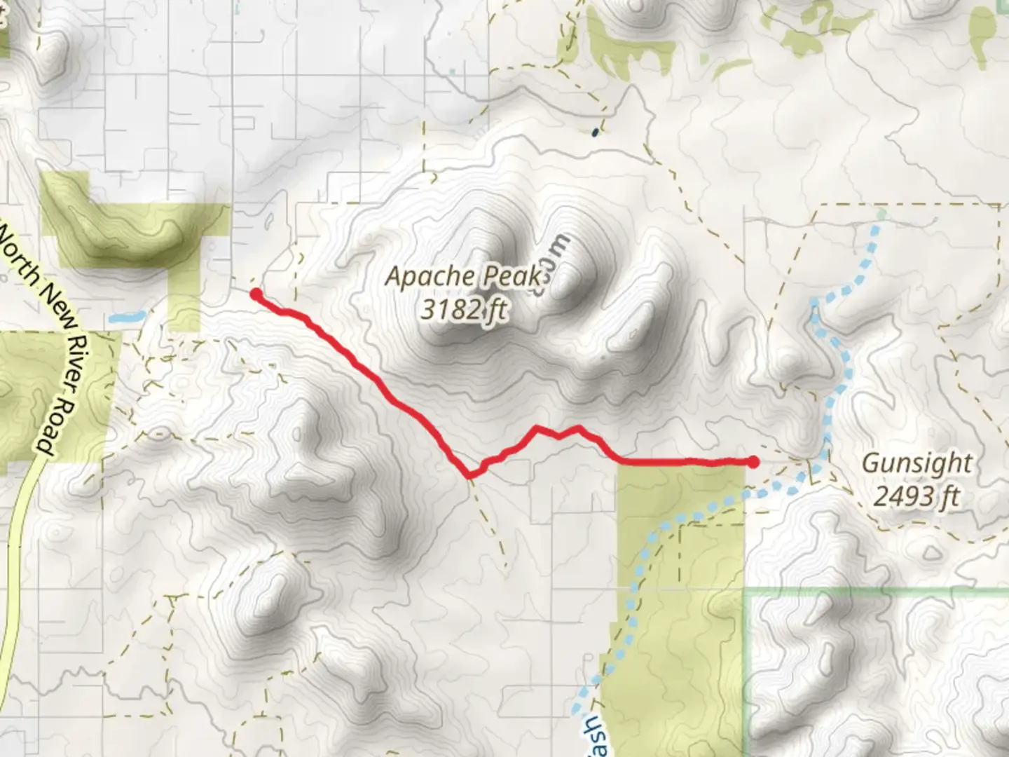 An image depicting the trail Maricopa Trail from North Linda Lane and its surrounding area.