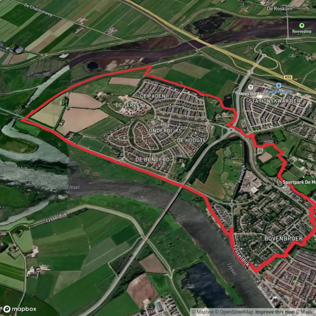 An image depicting the trail Kamperstraat Weg and Venedijk Noord Loop and its surrounding area.