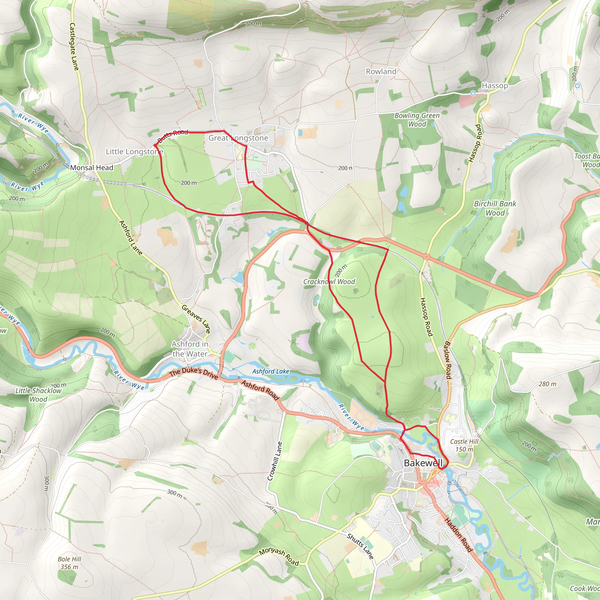 Little Longstone to Bakewell Loop mobile static map