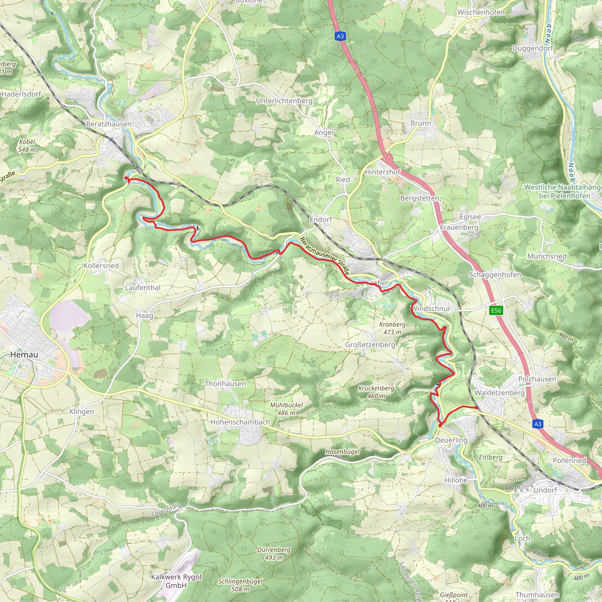 Deuerling to Friesenmuehle via Main Donau Weg mobile static map
