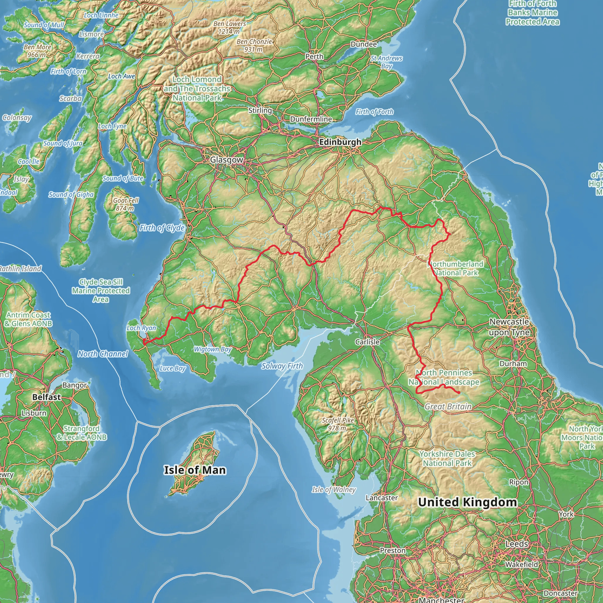 Stranraer to Middleton in Teesdale Walk mobile static map