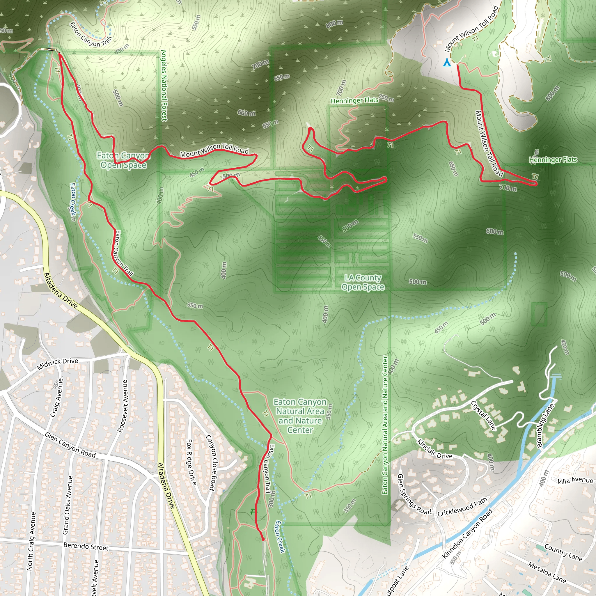 Henninger Flats via Eaton Canyon Trail mobile static map