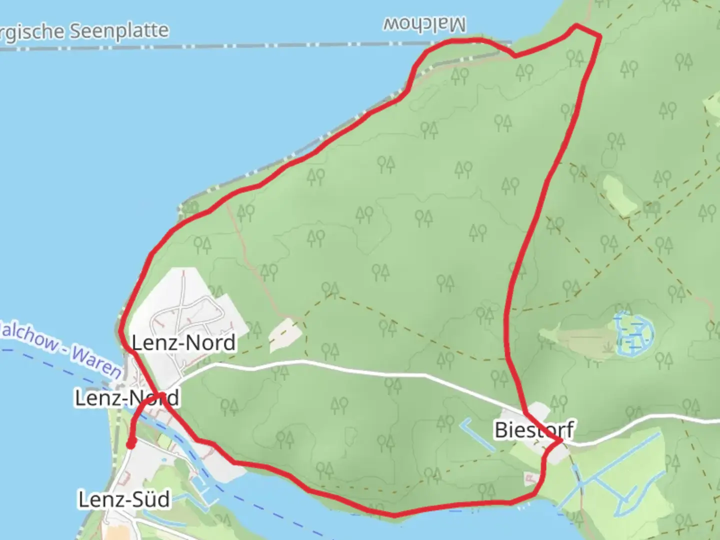 An image depicting the trail Lenz Nord and Biestorf Loop - Petersdorfer See and its surrounding area.