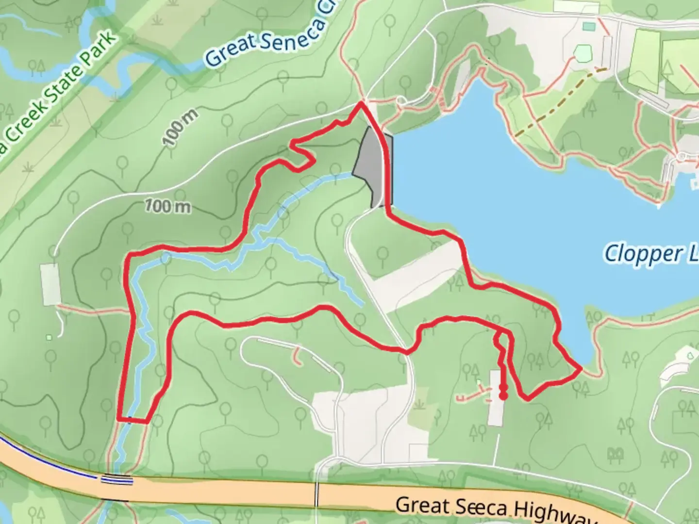 An image depicting the trail Mink Hollow, Seneca Creek Greenway and Lake Shore Trail Loop and its surrounding area.