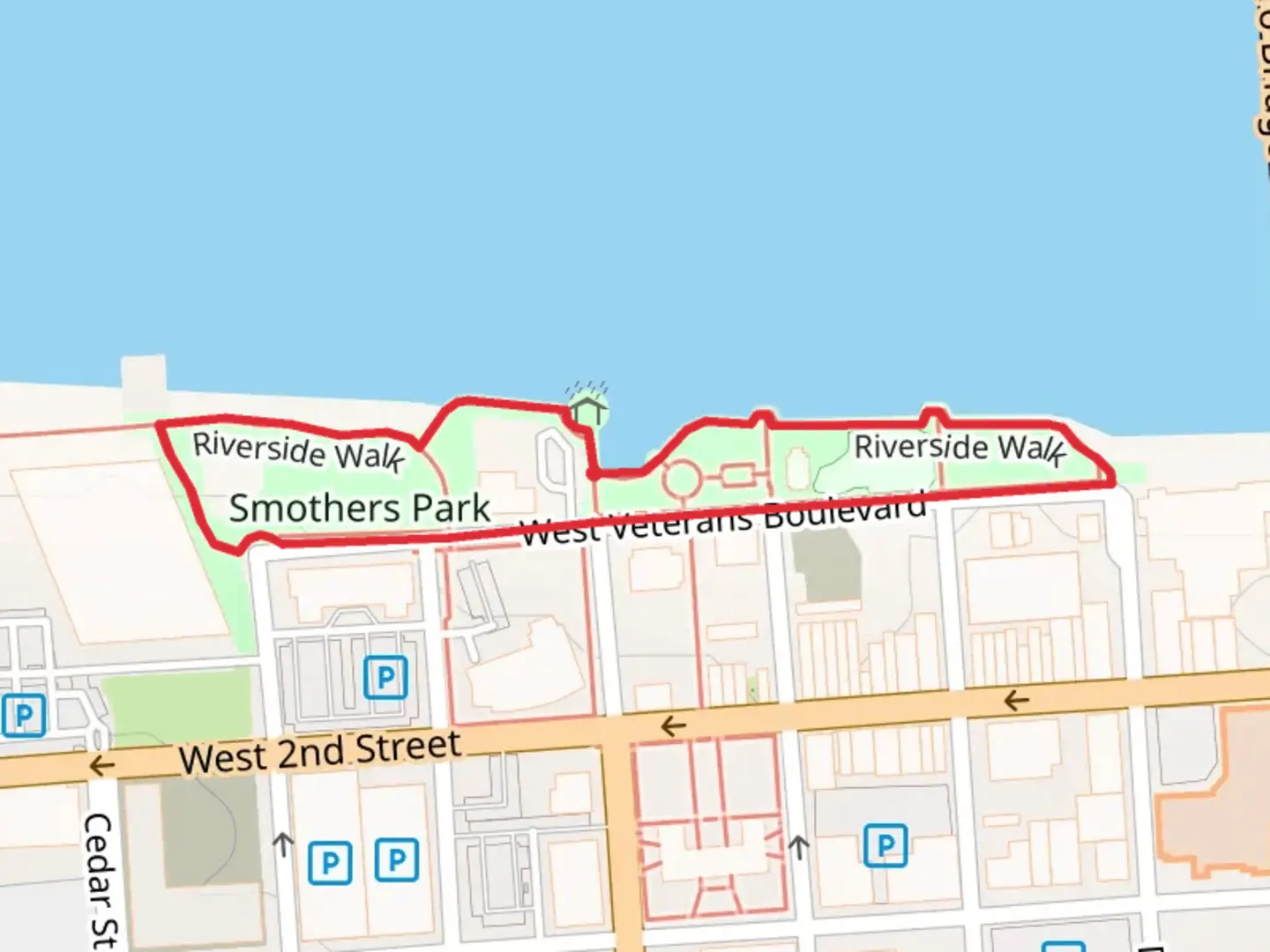 An image depicting the trail Riverside Walk Loop and its surrounding area.