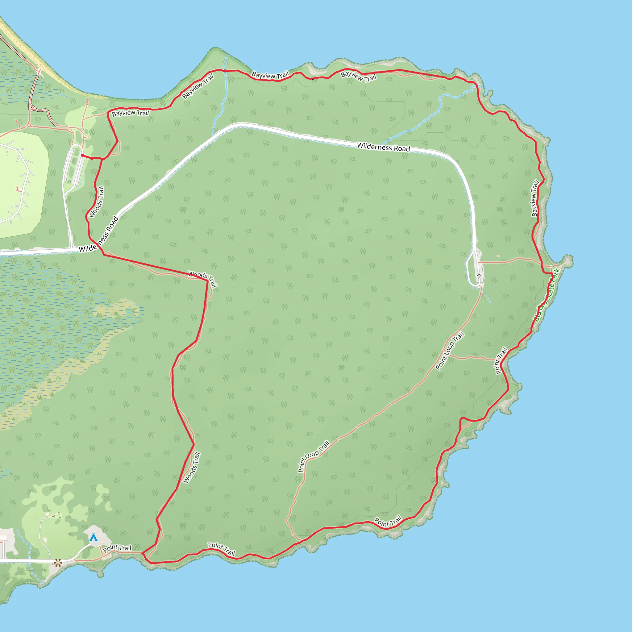 Bayview, Point and Woods Loop Trail mobile static map