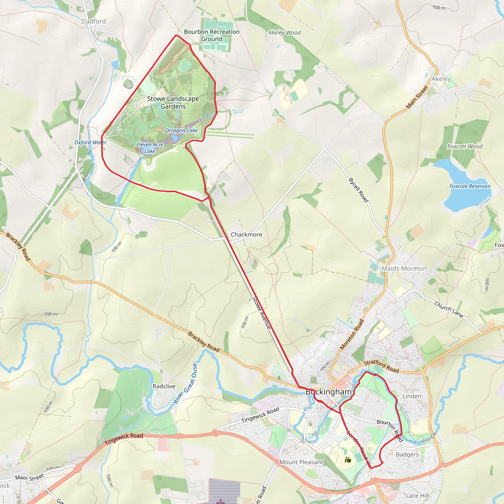 Buckingham and Stowe Landscape Gardens Loop mobile static map