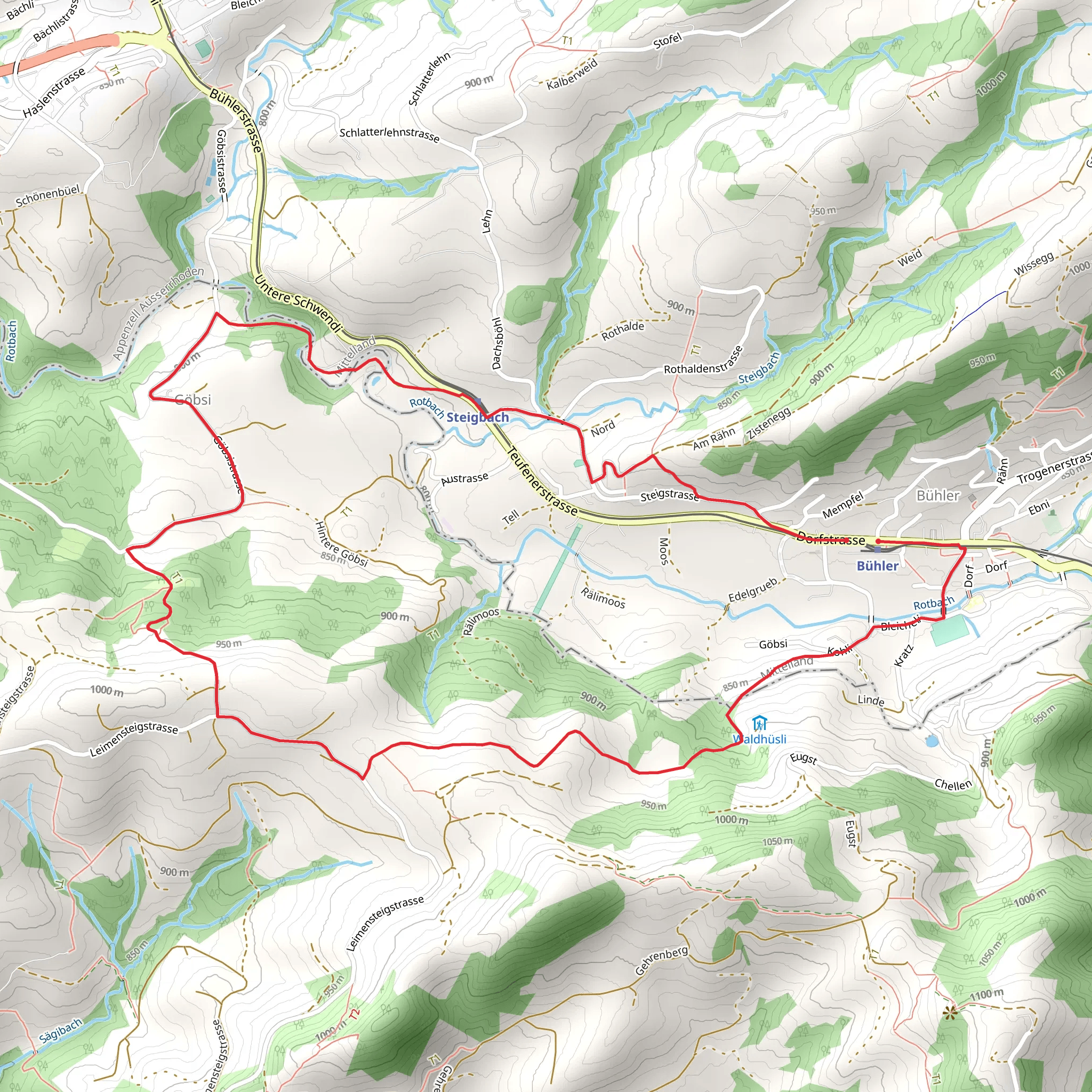 Bühler - Steigershus - Lochmühlestrasse mobile static map