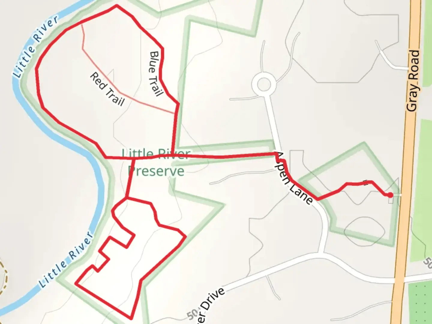 An image depicting the trail Little River - Blue Trail and its surrounding area.