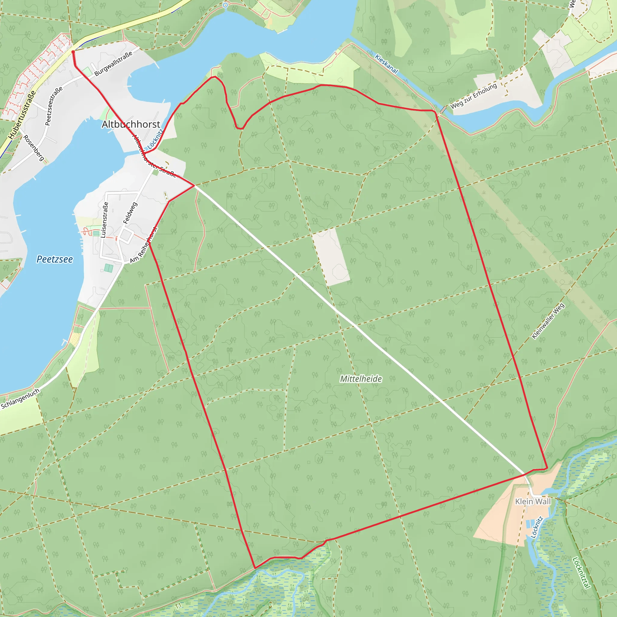Löcknitz and Mittelheide via 66 Seen Wanderweg mobile static map