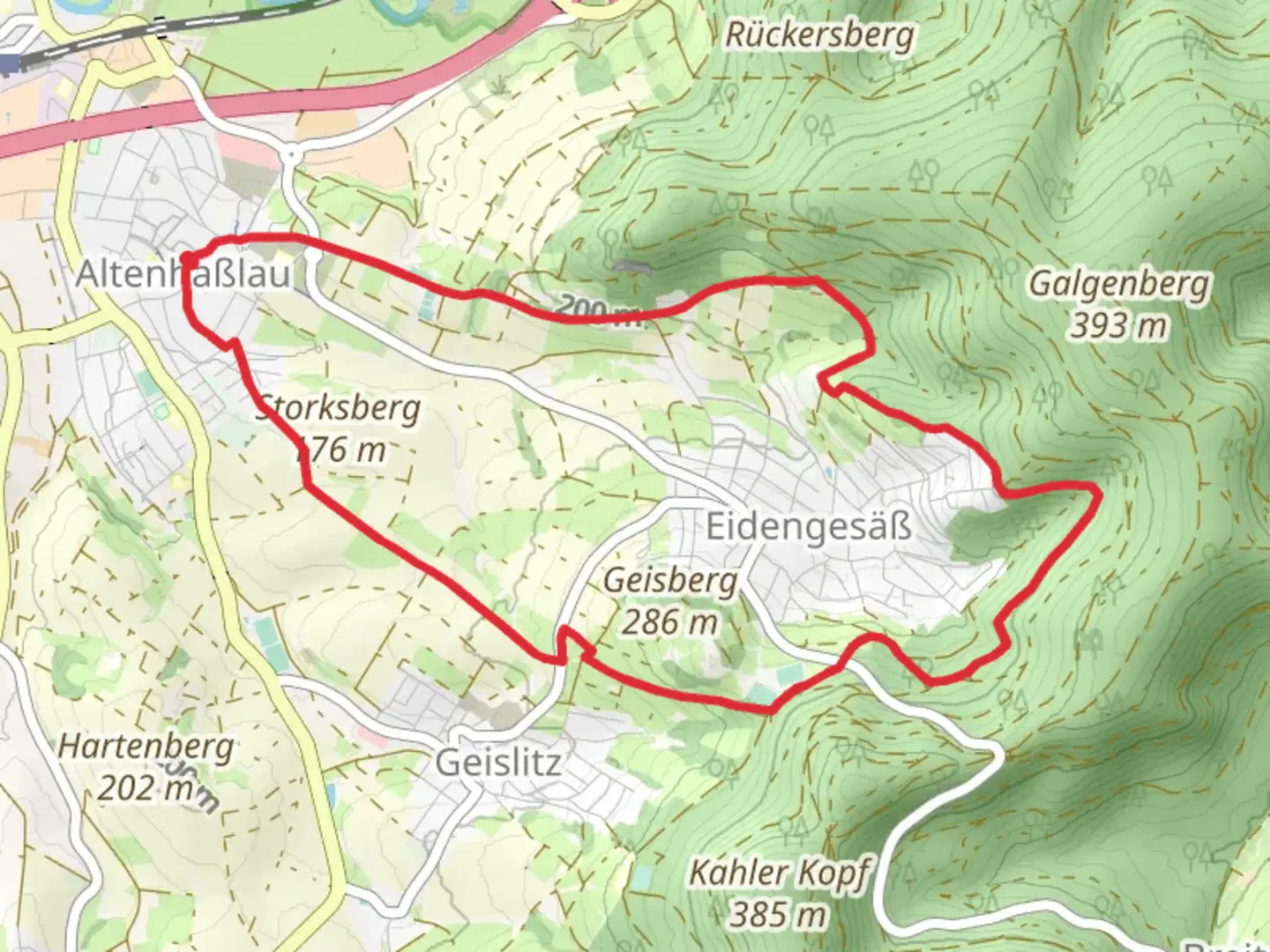 An image depicting the trail Rundwanderweg Linsengericht and its surrounding area.