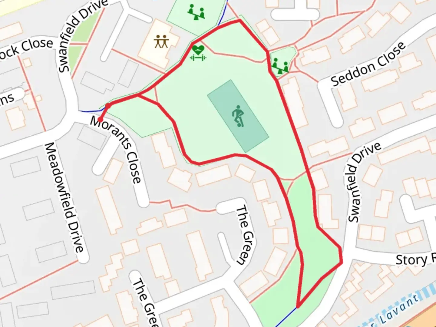 An image depicting the trail Swanfield Park Loop and its surrounding area.