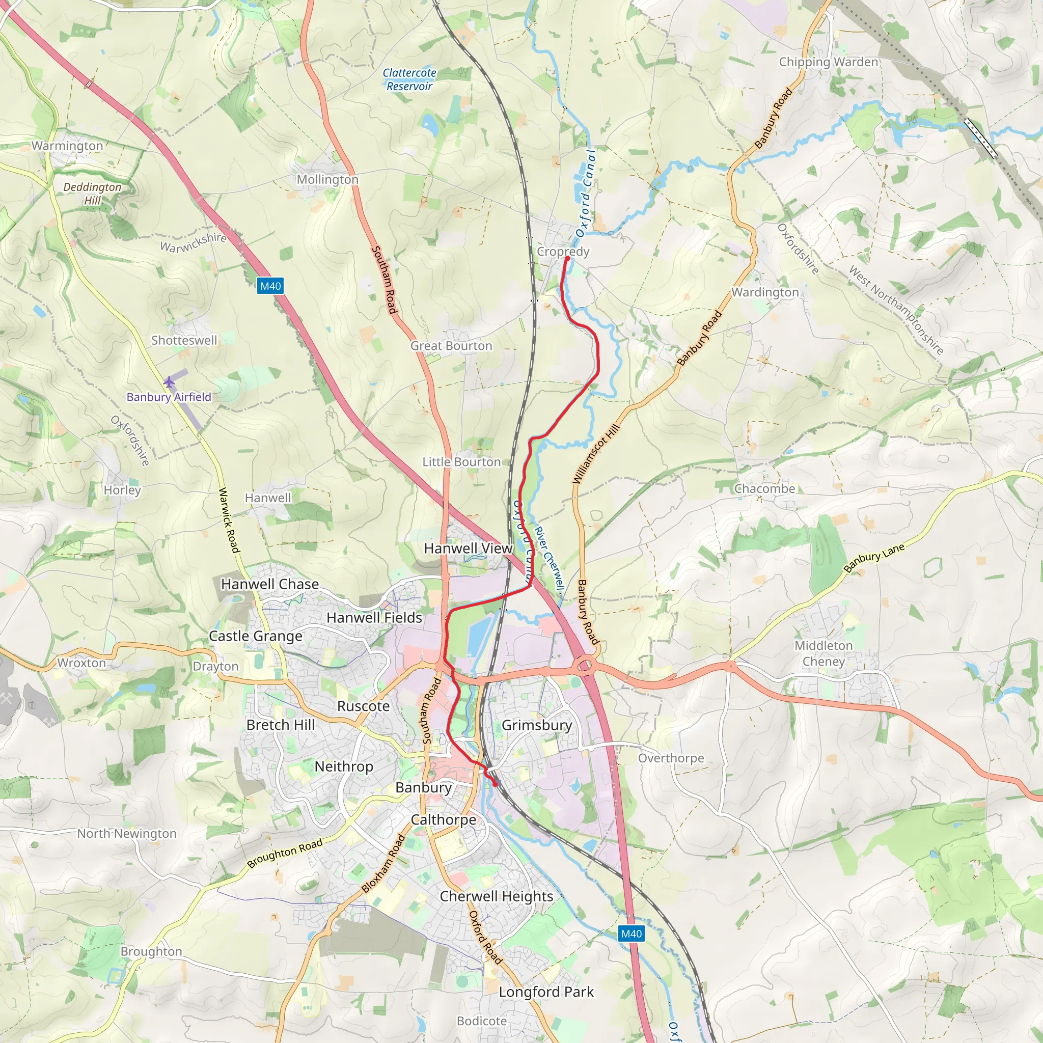 Banbury to Cropredy Walk via Oxford Canal mobile static map